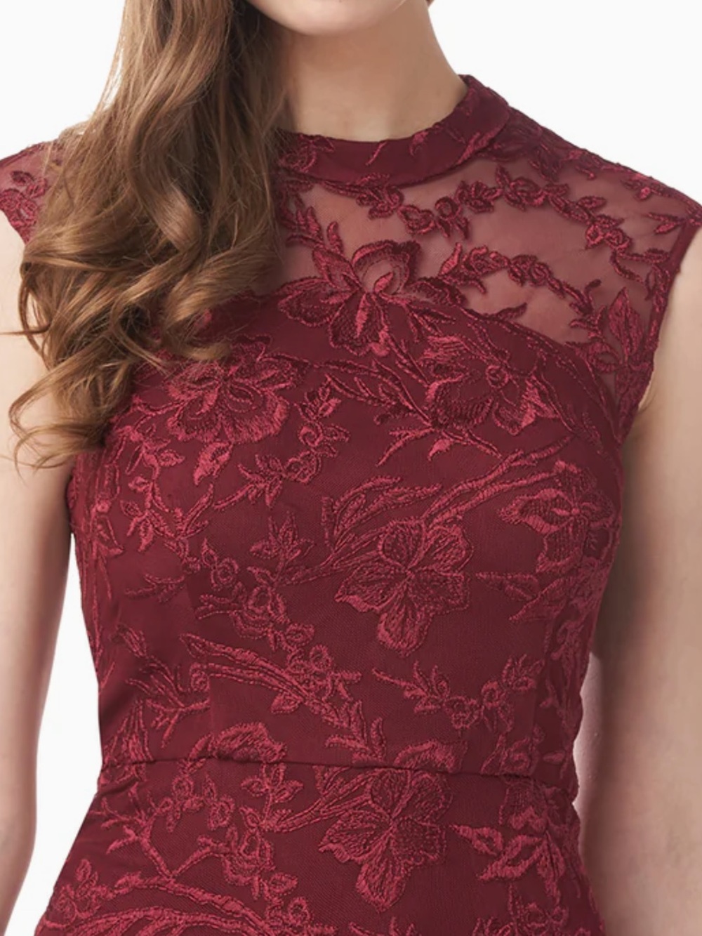 JS Collections Joy Mock Neck Embroidered Mesh Cocktail Dress - Picture 3 of 14